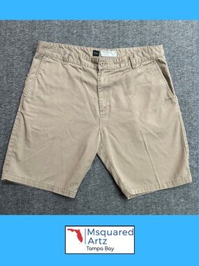 RVCA Weekender Chino Shorts Men's Size 38 Khaki Casual Flat Front Stretch